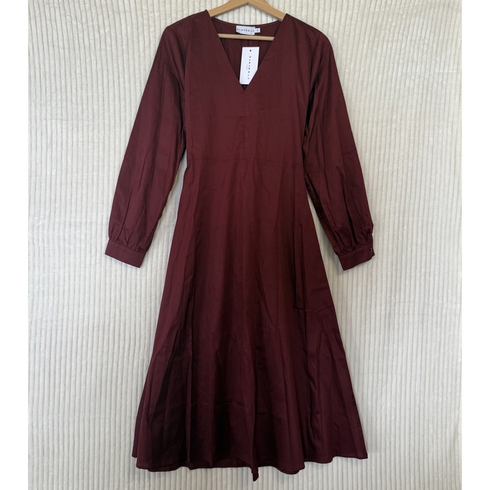Harshman Vespera Dress Burgundy Black Size Small 100% Cotton NWT Pockets - Picture 15 of 16